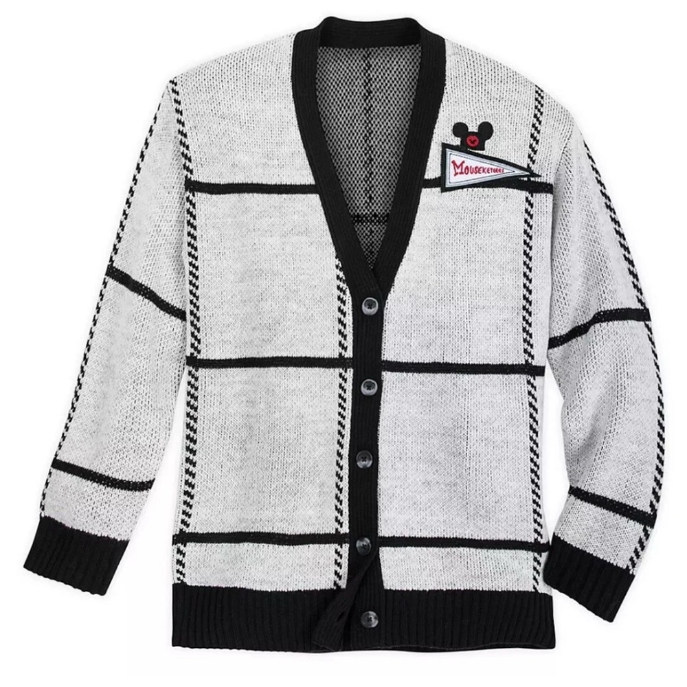 Disney Mickey Mouse Club Mouseketeers Cardigan SZ M Gray Black Sweater Comfy